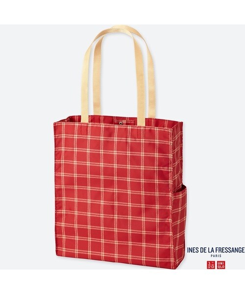 【新品・レッド】 INES DE LA FRESSANGE ユニクロ×イネス ポケッタブルトートバッグ エコバッグ ナイロンバッグ　収納ポーチ付　チェック