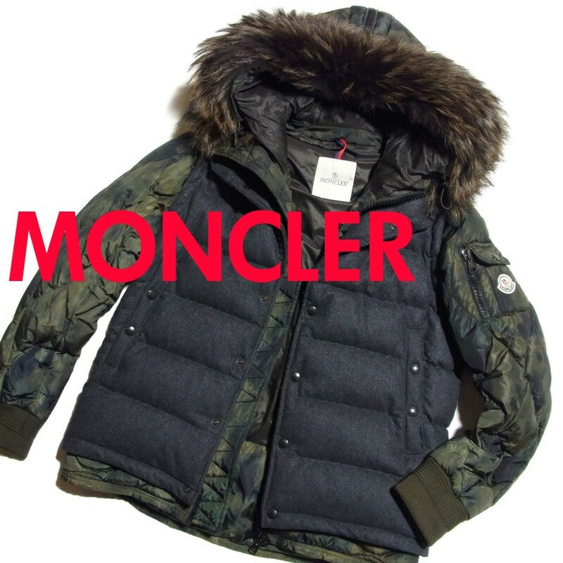 MONCLER モンクレール DEJAN ウール ダウンベスト 切替 迷彩 カモフラ ファー ダウン ジャケット 1 国内正規品