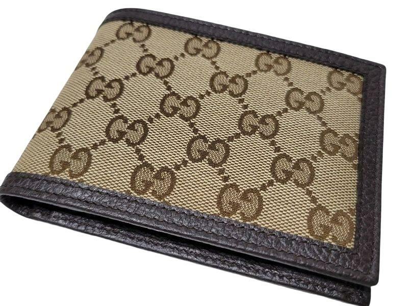 本物新品GUCCI グッチ GGシグネチャーGGキャンバス レザー2つ折り財布 ウォレット