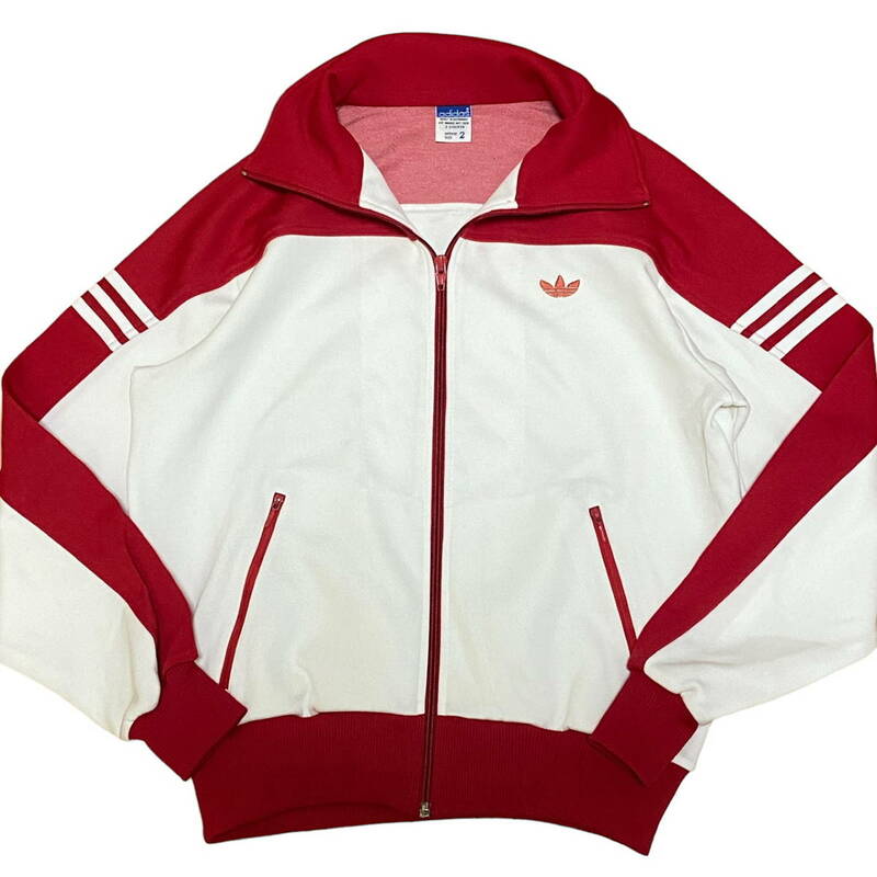 70s 80s adidas デサント製 西ドイツ トラックジャケット 2 レッド×ホワイト ジャージ アディダス パーカー DESCENTE レア ヴィンテージ