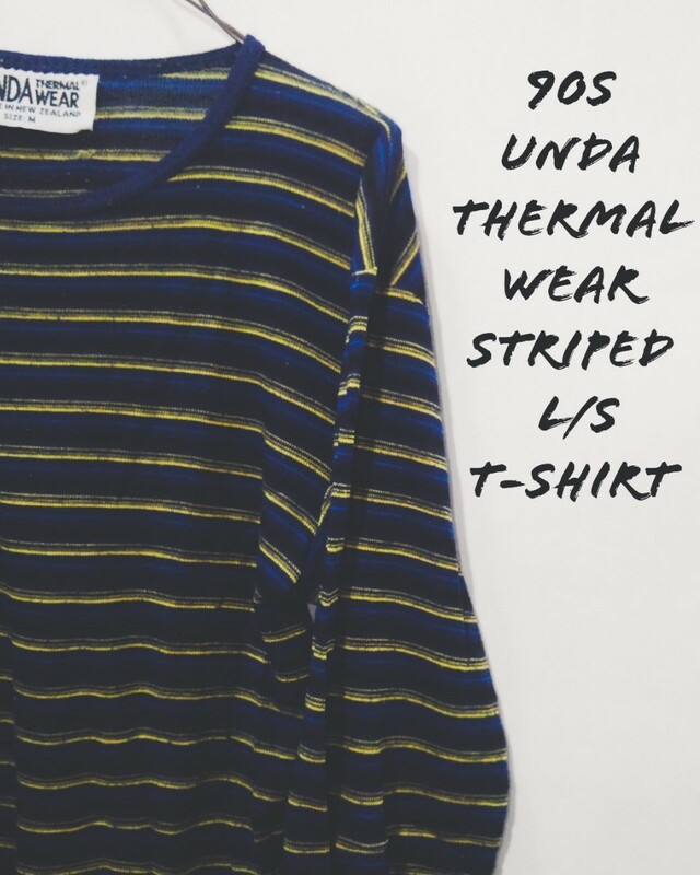 Vintage UNDA thermal wear striped L/S t-shirt 90s ウンダ サーマル ウェア ボーダー ロングスリーブ Tシャツ アンダーシャツ ビンテージ