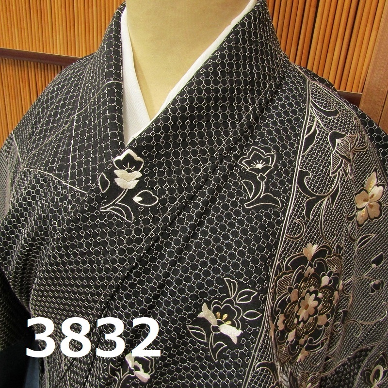 TA-3832　名品　総刺繍　訪問着　黒地　花唐草　新品