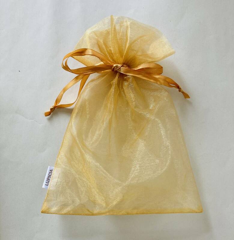 【美品】LUPICIA ルピシア　巾着　シースルー　オレンジ色　ゴールド　オーガンジー　小物入れ　梱包　ラッピング　