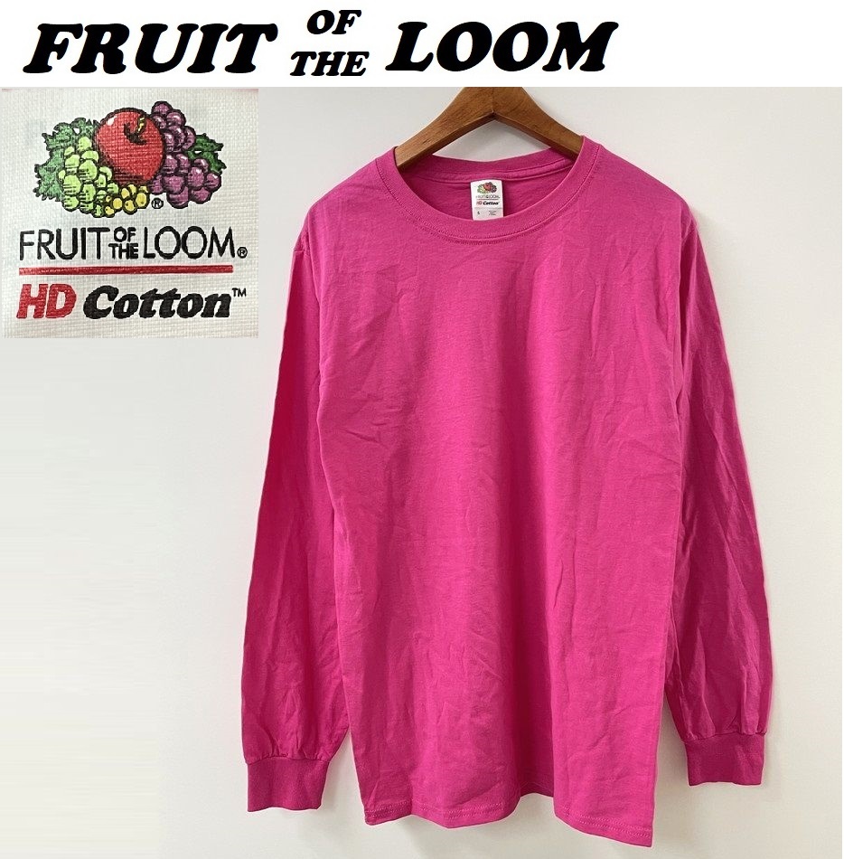 /S/ FRUIT OF THE LOOM ピンク ロンティ 無地 長袖Tシャツ メンズ レディース カジュアル アウトドア 春 フルーツオブザルーム