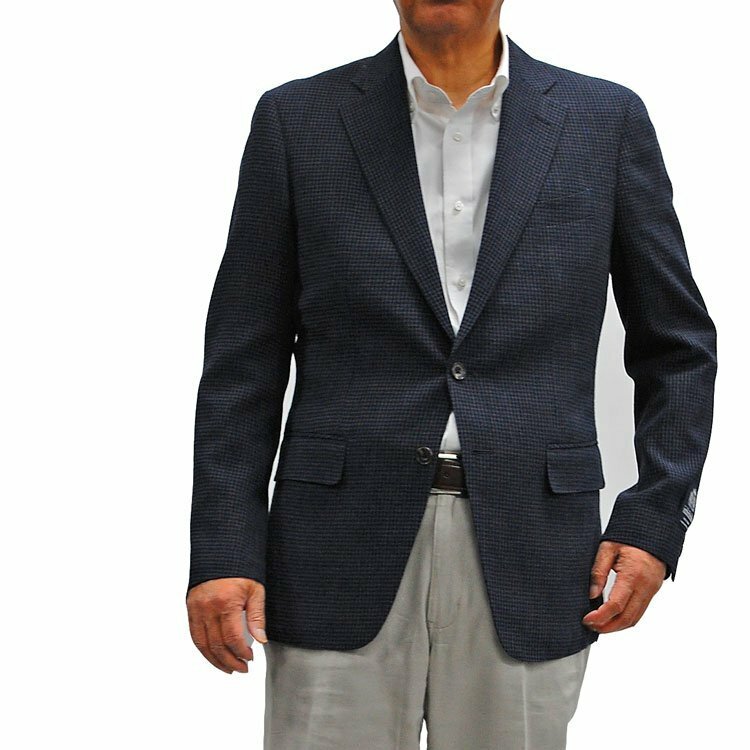 日本縫製春夏オックスフォードジャケット ブレザー メンズ 紳士 ２Ｂシングル紺小柄202257-88BB6