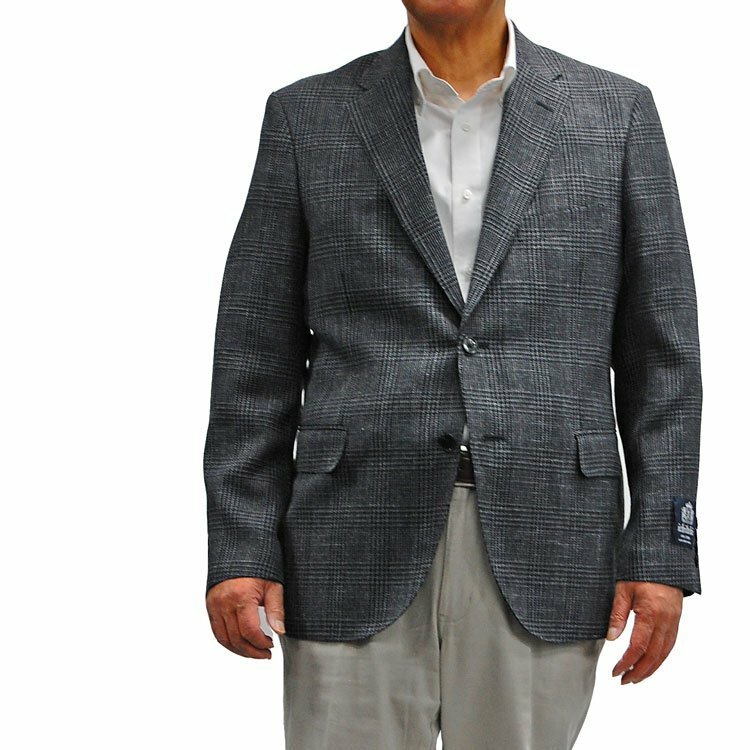 日本縫製春夏オックスフォードジャケット ブレザー メンズ 紳士 ２Ｂシングルグレーグレンチェック柄192283-18AB7