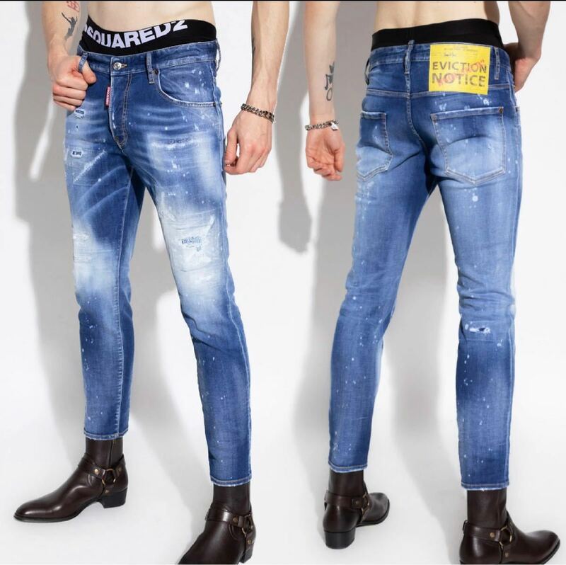 定価9万円 Dsquared2 SKATER サイズ46 S74LB1060 デニムパンツDENIM JEANS ストレッチ スキニー テーパードデニム 