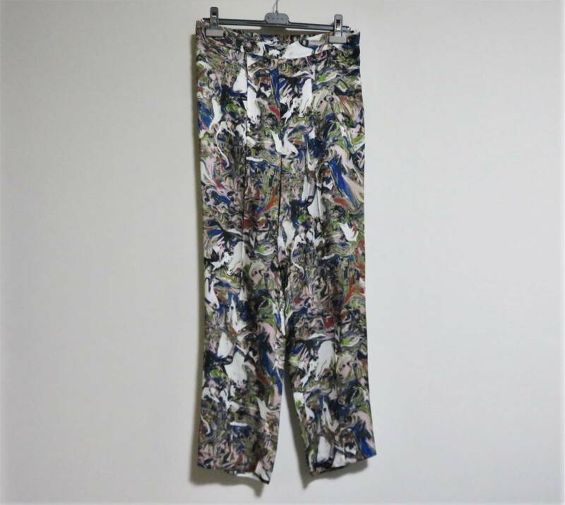 定価4.1万 新品 TOGA VIRILIS Inner print pants 46 マーブル 総柄 日本製 トーガ ビリリース キュプラ インナー プリント イージー パンツ