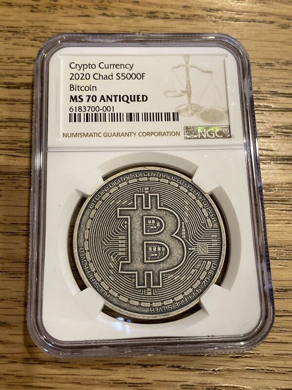 NGC最高鑑定MS70 ビットコイン Bitcoin チャド共和国 CFAフラン アンティーク版 1オンス銀貨 シルバー クリプトコイン 仮想通貨 暗号通貨