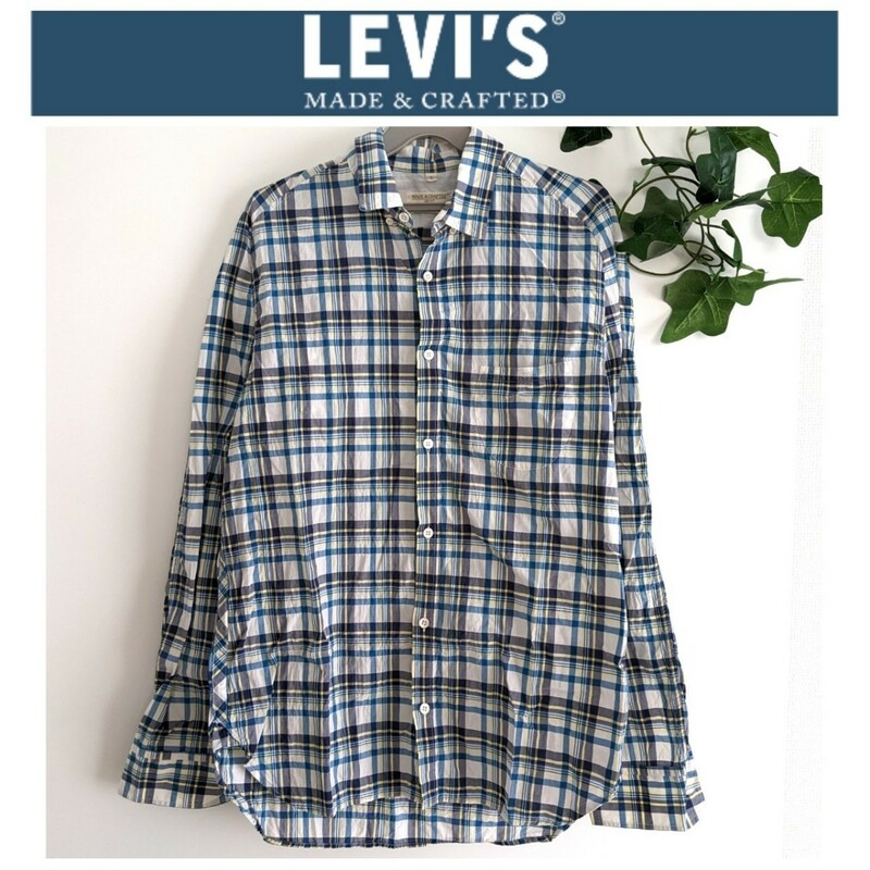 美品 リーバイス made＆crafted LEVIS チェック 柄 長袖 シャツ 薄手 春 夏 パステルカラー ブルー イエロー レディース メンズ