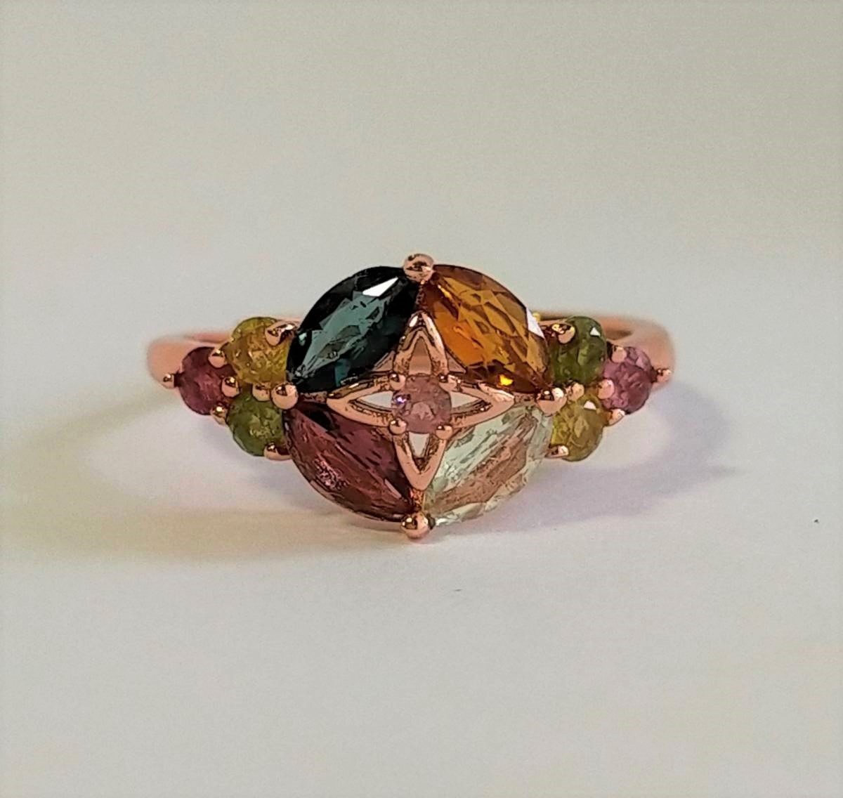トルマリン リング マルチカラー ゴールド シルバーリング サイズ調節可能 指輪 925 パワーストーン 天然