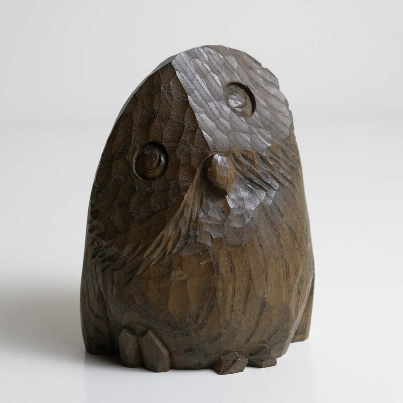 木彫の梟 フクロウ がんま 北海道 民芸品 木彫り 木製彫刻 飾り オブジェ 置物 民藝 