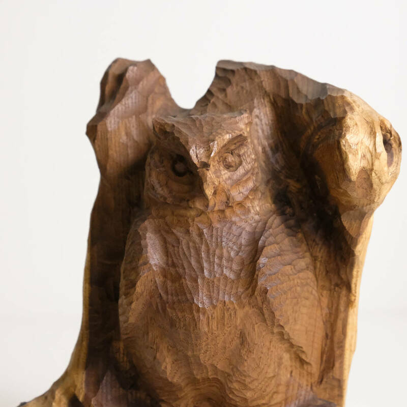 木彫のフクロウ 梟 大和彫 北海道 民芸 木彫り 木製彫刻 飾り オブジェ 置物 民藝 鳥