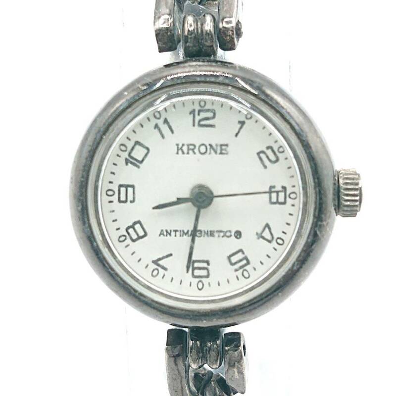 【不動】KRONE クローネ 手巻き 腕時計 白文字盤 ラウンド メンズ