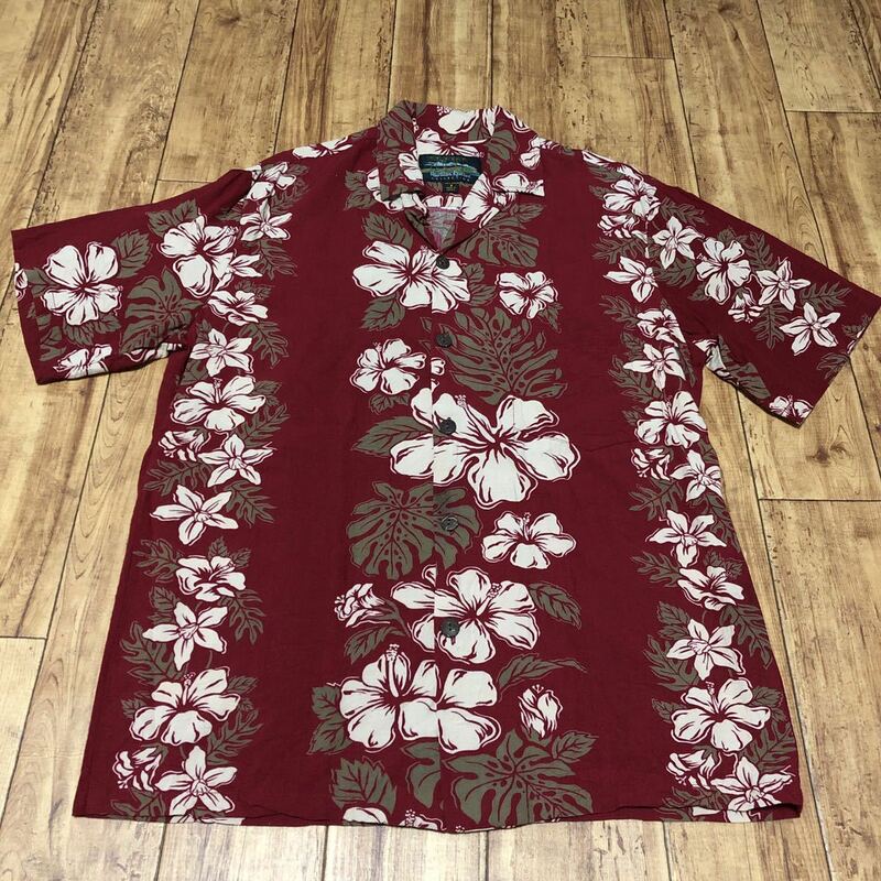 ★Hawaiian Reserve COLLECTION アロハシャツ Sサイズ ハワイ製 ハイビスカス レッド系 レーヨン