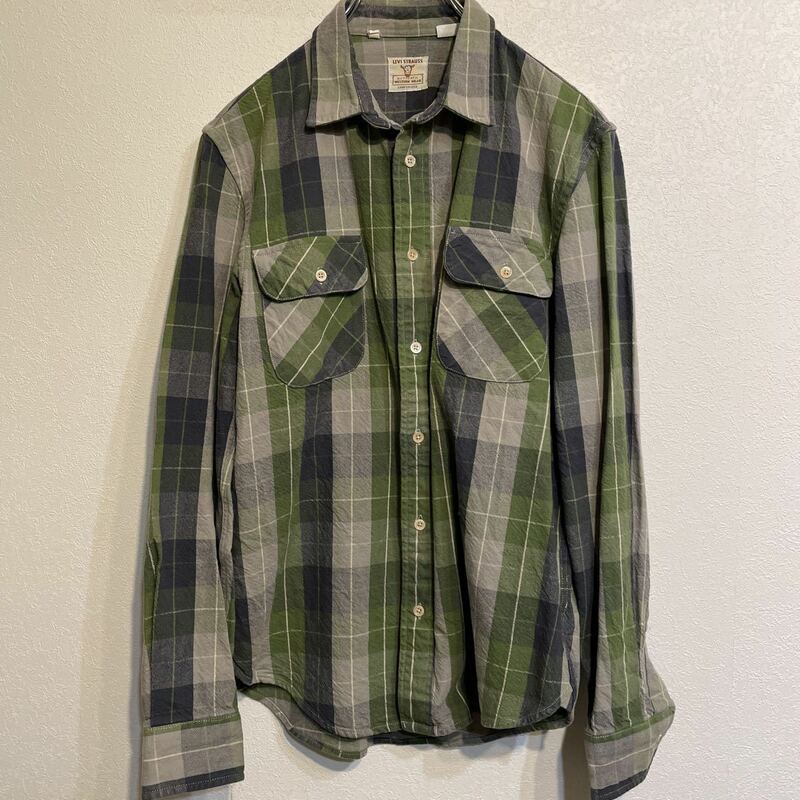 比較的美品！LEVI'S VINTAGE CLOTHING リーバイス Short Horn Shirt ショートホーン チェックワークシャツ S Plaid Green LVC コットン