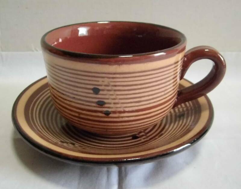 大きめ 特大 カップ&ソーサー 1客 スープカップ 櫛目柄 ティー コーヒー マグカップ 工芸品 茶器 陶器 レトロ