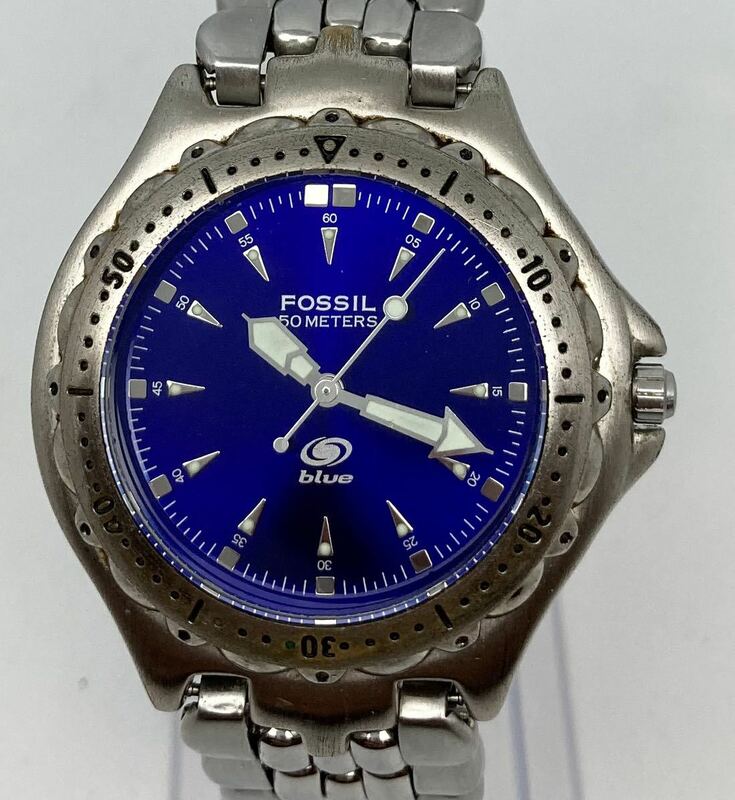 fossil Blue AM-3067 メンズ腕時計 電池交換済み フォッシル