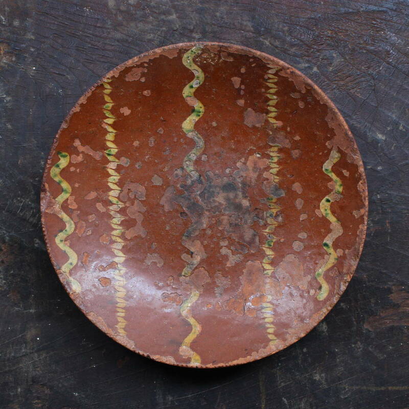 19世紀 レッドウェア アメリカ Redware スリップウェア Slipware USA mingei 民芸 古民藝 骨董 古美術 古道具 パイ皿 アンティーク 緑釉