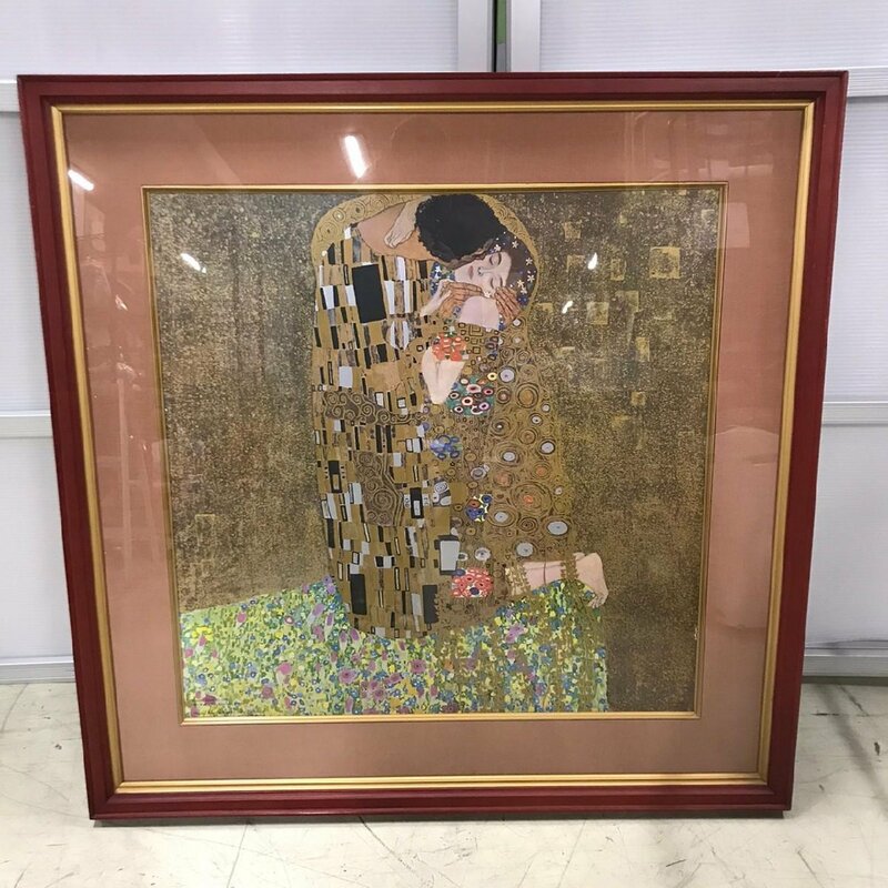 FG0124-21-3-4 【模写】 Gustav Klimt グスタフ・クリムト The Kiss 接吻 プリント画 額 美術品 絵画 アート H93cm W93cm D6cm 220サイズ