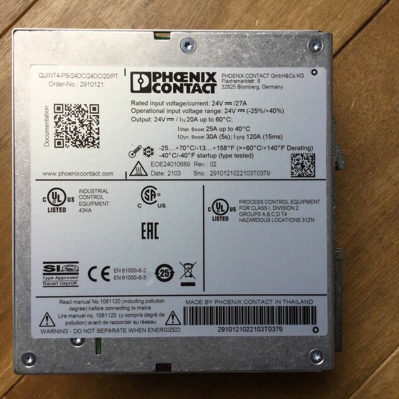 【送料無料】 スイッチング電源 480W DC24V 20A出力 DC18～33.6V入力 DC/DC電源 ユニット型電源 QUINT4-PS/24DC/24DC/20/PT 2910121