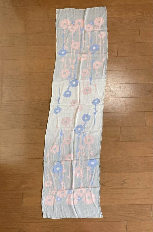 ロング　スカーフ　ストール　ART 日本製　国産　シルク 100% 絹　薄手　マフラー　グレー　花柄　グラデーション