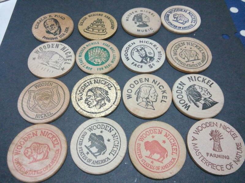 アメリカ、WOODEN NICKEL （1）主に1960/80代の代用コイン16種類＝全部異種