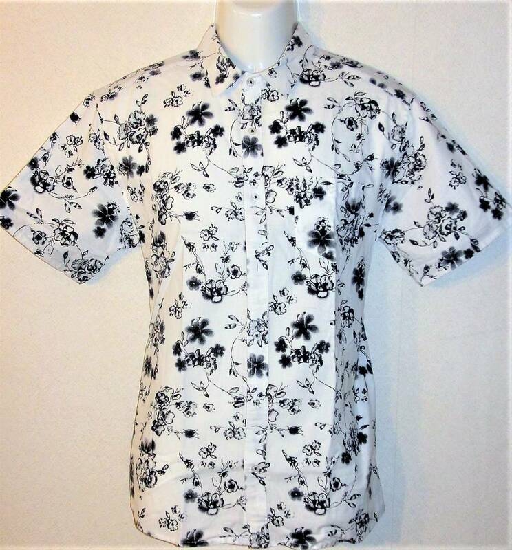 （メンズ・夏物・半袖シャツ）Louis Chavlon ＬＬ スモールカラー 花柄 半袖シャツ 綿75％ 麻25％ 綿麻の気持ちの良いシャツです！