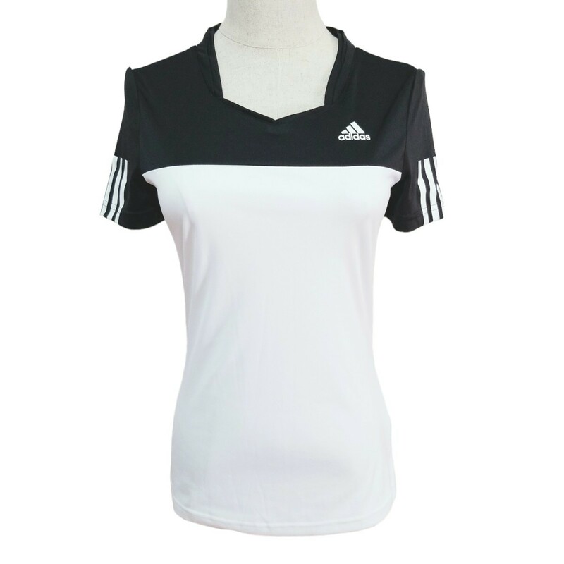 Y091 adidas アディダス テニス レスポンス クライマクール スポーツウェア レディース M 白×黒 ホワイト×ブラック 半袖 ロゴプリント