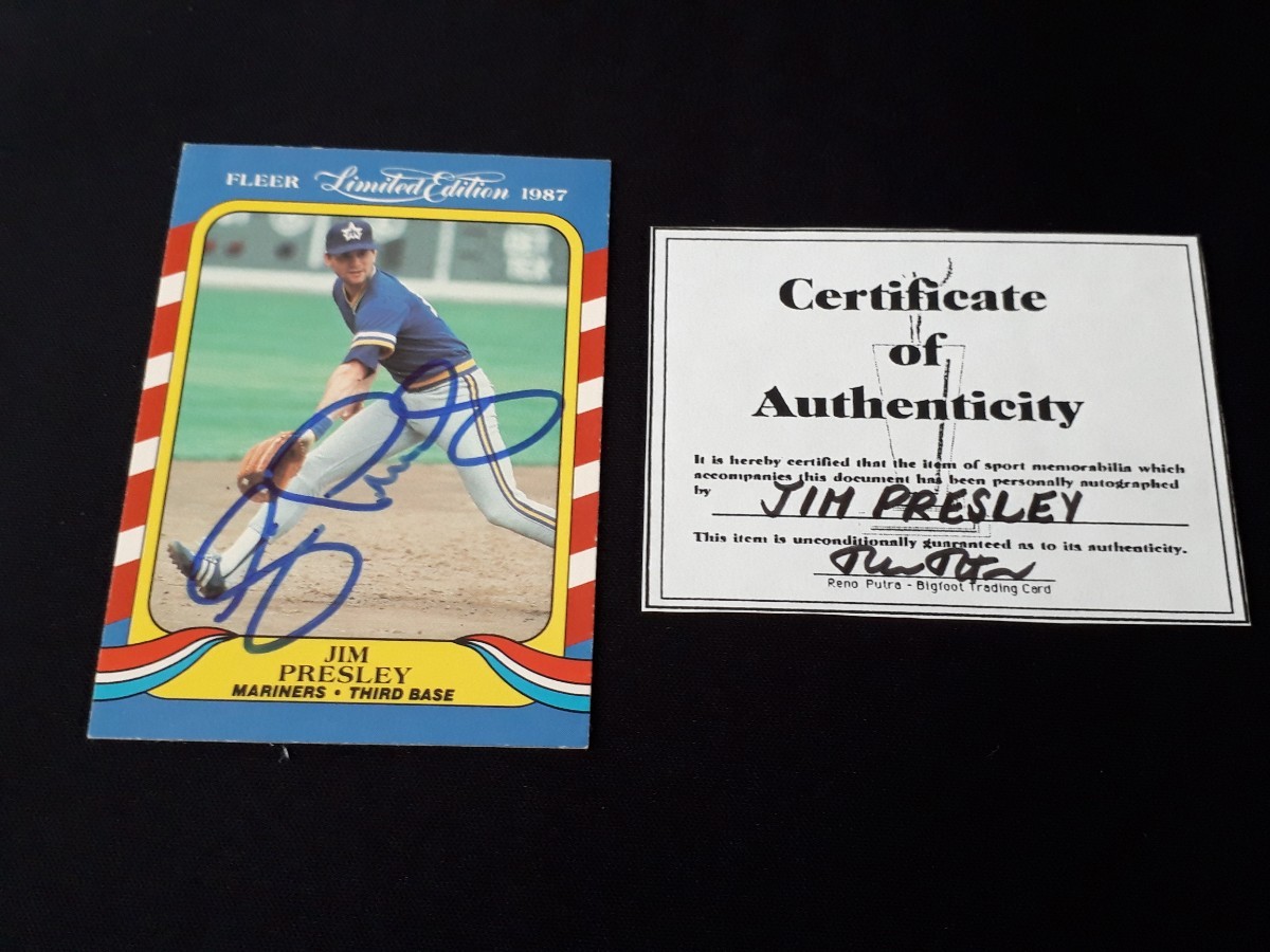 希少 MLB カード FLEER limited edition 1987 JIM PRESLEY ジム・プレスリー MARINERS NO.33 OF 44 サイン