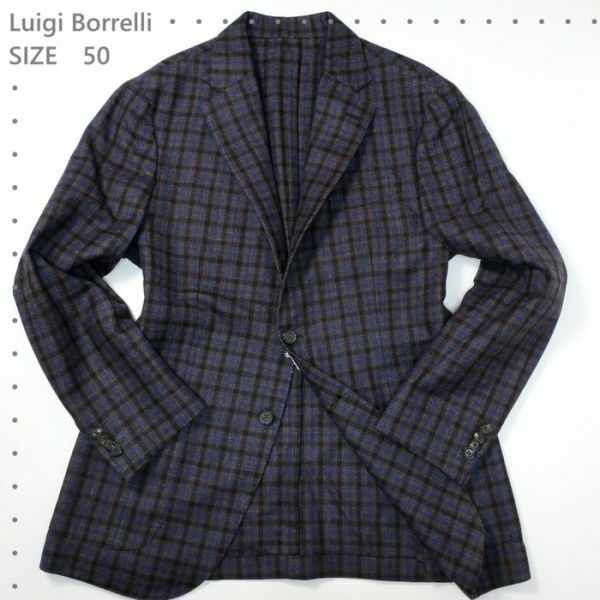 極美品30万/ ルイジ ボレッリ Luigi Borrelli ウールジャケット/チェック柄/国内正規品 ネイビー 50（4929)