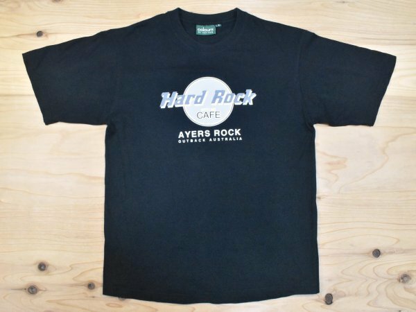 レア古着 Hard Rock CAFE パロディロゴ エアーズロック スーベニアTシャツ sizeM相当 S 黒 ブラック オーストラリア ハードロックカフェ