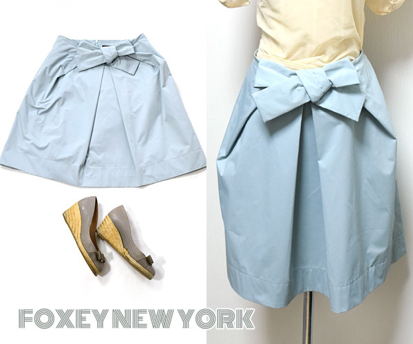 FOXEY NEW YORK■美品　リボン付きふんわりスカート 40/L　フォクシーニューヨーク　ライトブルー　 上品　参観