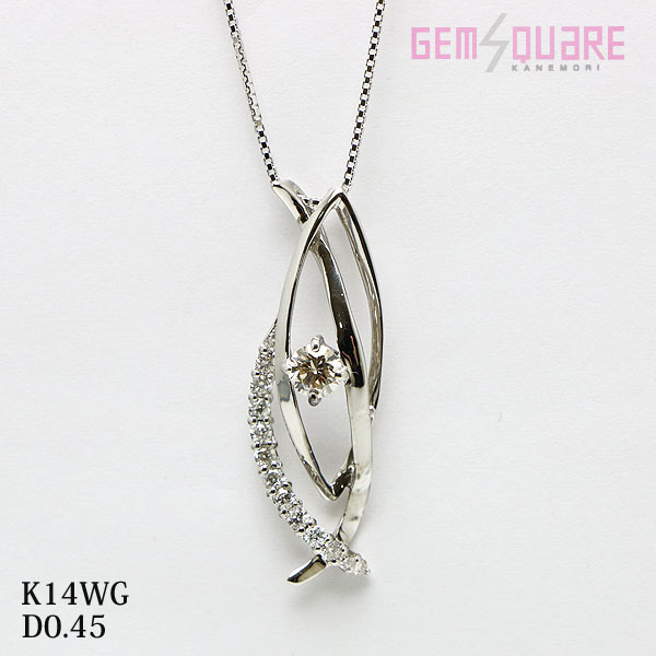 【値下げ交渉可】K14WG ダイヤモンド デザイン ネックレス D0.45 ライトブラウン 3.5g 美品【質屋出店】