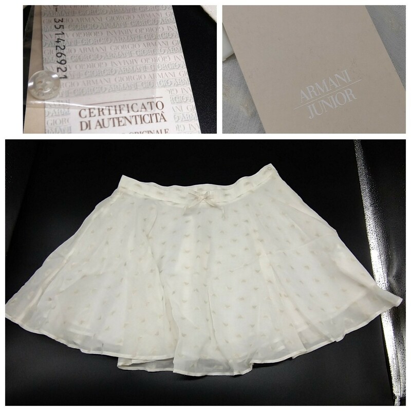 未使用　タグ付　ARMANI JUNIOR　アルマーニジュニア　女の子　キッズ　スカート　12A (154cm) ミニスカート　ホワイト　白　