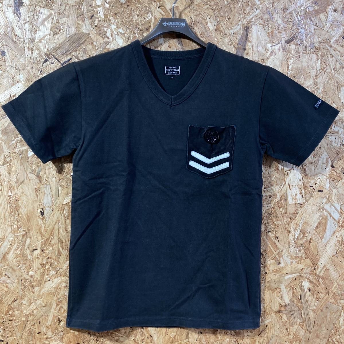 Schott 半袖 Tシャツ S ブラック 鹿革 ポケット ディアスキン レザー スター スタッズ ワンスター