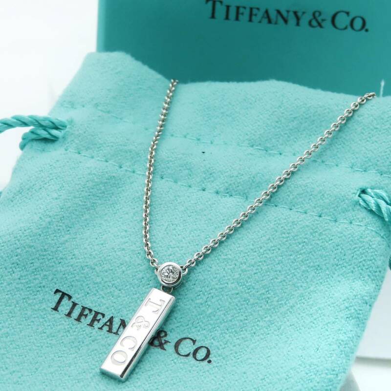 希少 美品 Tiffany&Co. ティファニー ホワイト ゴールド T&CO タグ 1p ダイヤモンド ネックレス 750 K18 AA93