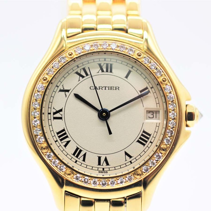 【カルティエ】 腕時計　パンテール　クーガー　K18YG　金無垢　ダイヤベゼル　クォーツ　中古品