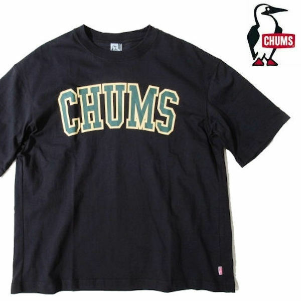 チャムス/CHUMS　オーバーサイズドチャムスカレッジＴシャツ リサイクルコットン 大きめＴシャツ CH01-2180 ブラック Lサイズ