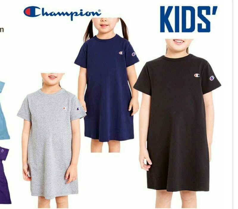 チャンピオン Champion キッズ チュニック 半袖 Tシャツ 120cm パープル ポケットあり　Tシャツ　コットン　ワンピース　シャツワンピース