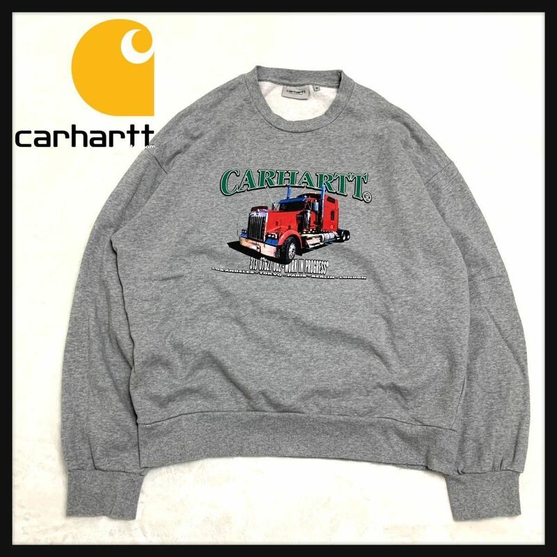 【美品】CARHARTT カーハート WORK IN PROGRESS ON THE ROAD スウェット トレーナー トレーラー 企業 ロゴ