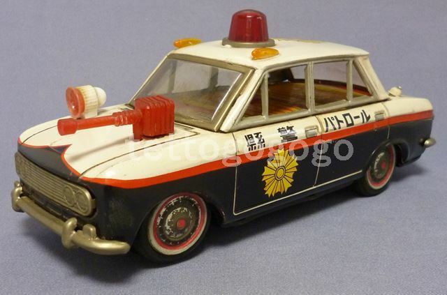 ブリキ約220mm ダットサン ブルーバード 縣警パトロール 1960年代後半 アサヒ玩具 G-Men Car