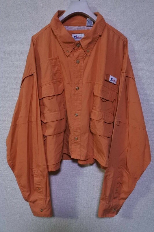 90's WORLD WIDE SPORTSMAN 長袖 フィッシング シャツ ジャケット size 3XL 変形 ショート丈 サーモンピンク