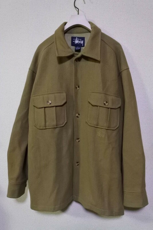 90's OLD STUSSY CPO Wool Jacket size L オールド ウールジャケット キャメル 紺タグ インド製