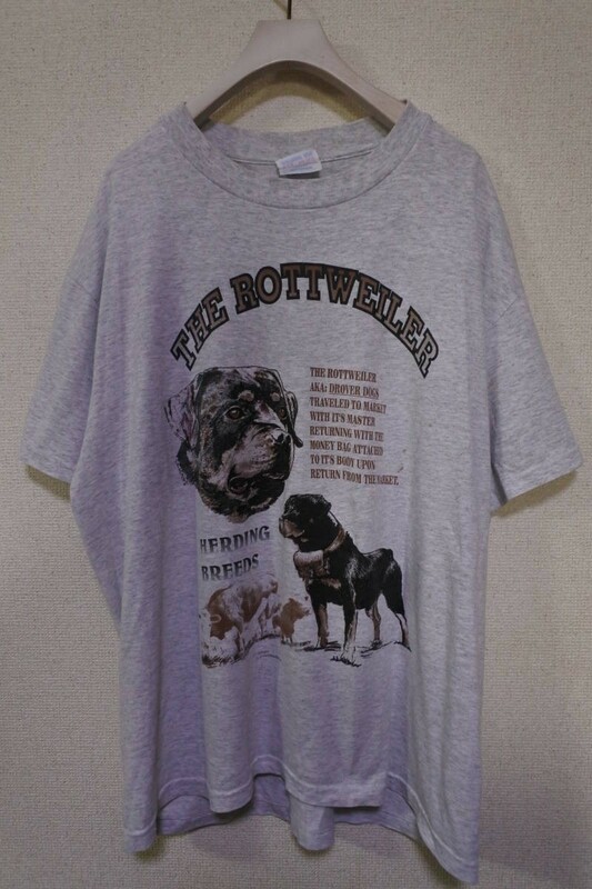 90's -00's ROTTWEILER DOG Hanes Tee size L ロットワイラー ドッグ 犬 Tシャツ 霜降り 杢グレー