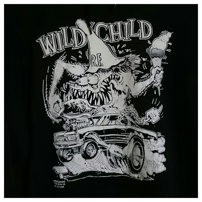 ビンテージ 95's エドロス Ed Roth WILD CHILD ラット フィンク スウェット プルオーバーパーカー ホットロッド GTO サイズL 黒