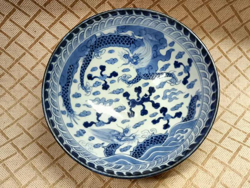 中国 唐物 古瓷 時代物 茶道具 明代青花双龍紋碗