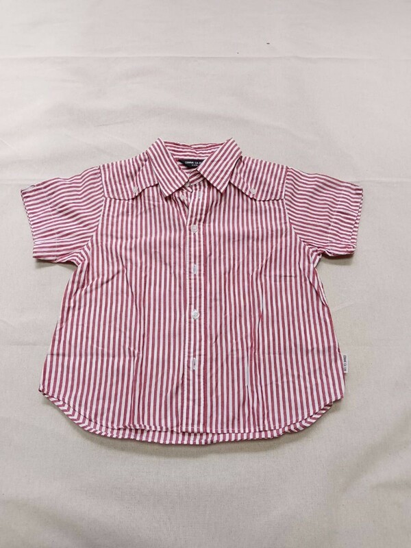 COMMECAISM　コムサ　ワインレッド　ストライプシャツ　半袖シャツ　キッズサイズ110A　中古品　