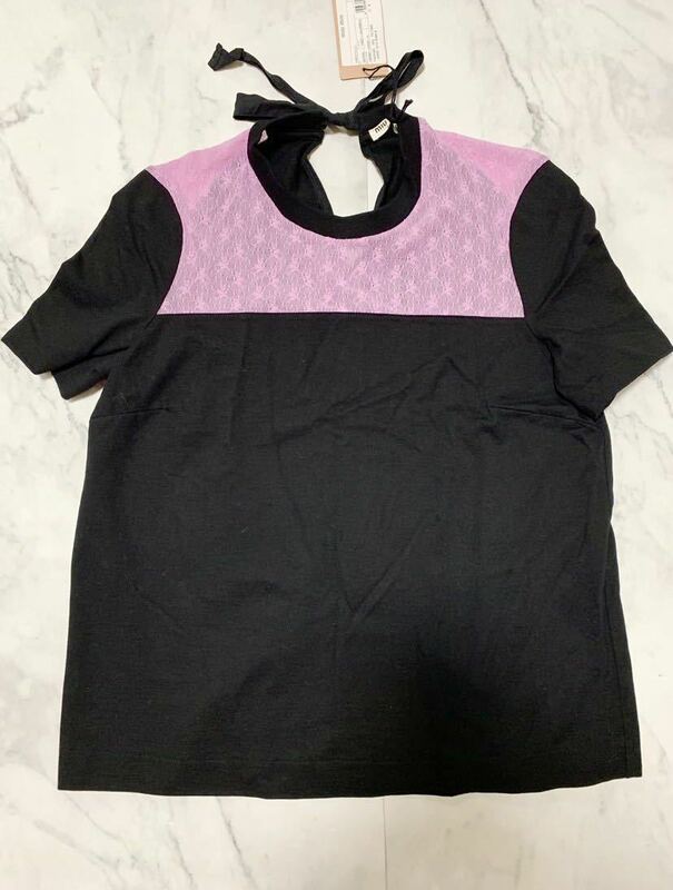 miumiuミュウミュウのピンクレース黒TシャツM美品