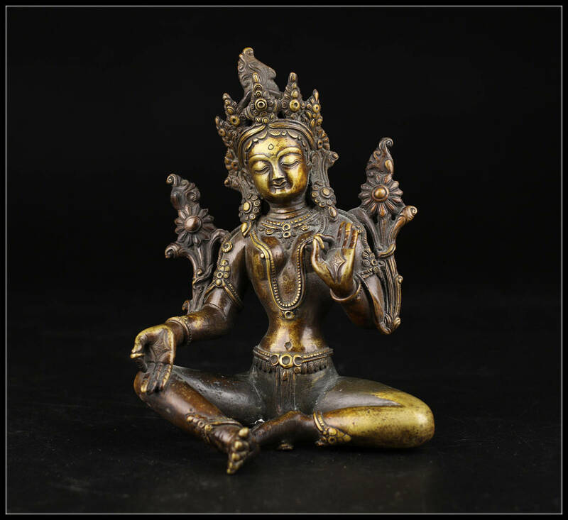 D1002　唐物　清代　チベット　密教　銅製　仏像／状態いい美品S！ｈ